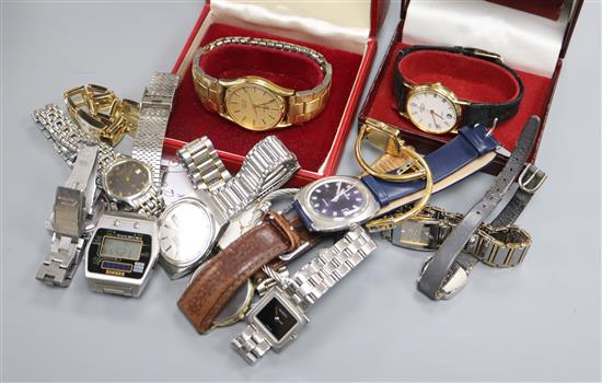 A collection of assorted mainly gentlemans wrist watches, including Seiko, Rado and Rotary.